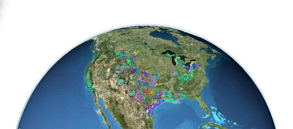 SIROS globe displaying energy well locations in North America